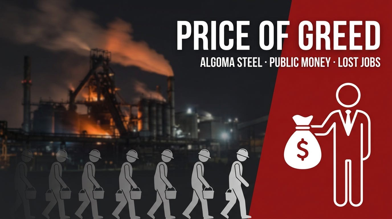 Graphic for The Price of Greed at Algoma Steel